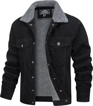 MAGCOMSEN Men's Corduroy Jacket Sherpa Lined Trucker Jackets Cotton Turn-Down Collar Warm Winter Jacket Casual Coat 5 Pockets