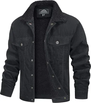 MAGCOMSEN Men's Corduroy Jacket Sherpa Lined Trucker Jackets Cotton Turn-Down Collar Warm Winter Jacket Casual Coat 5 Pockets