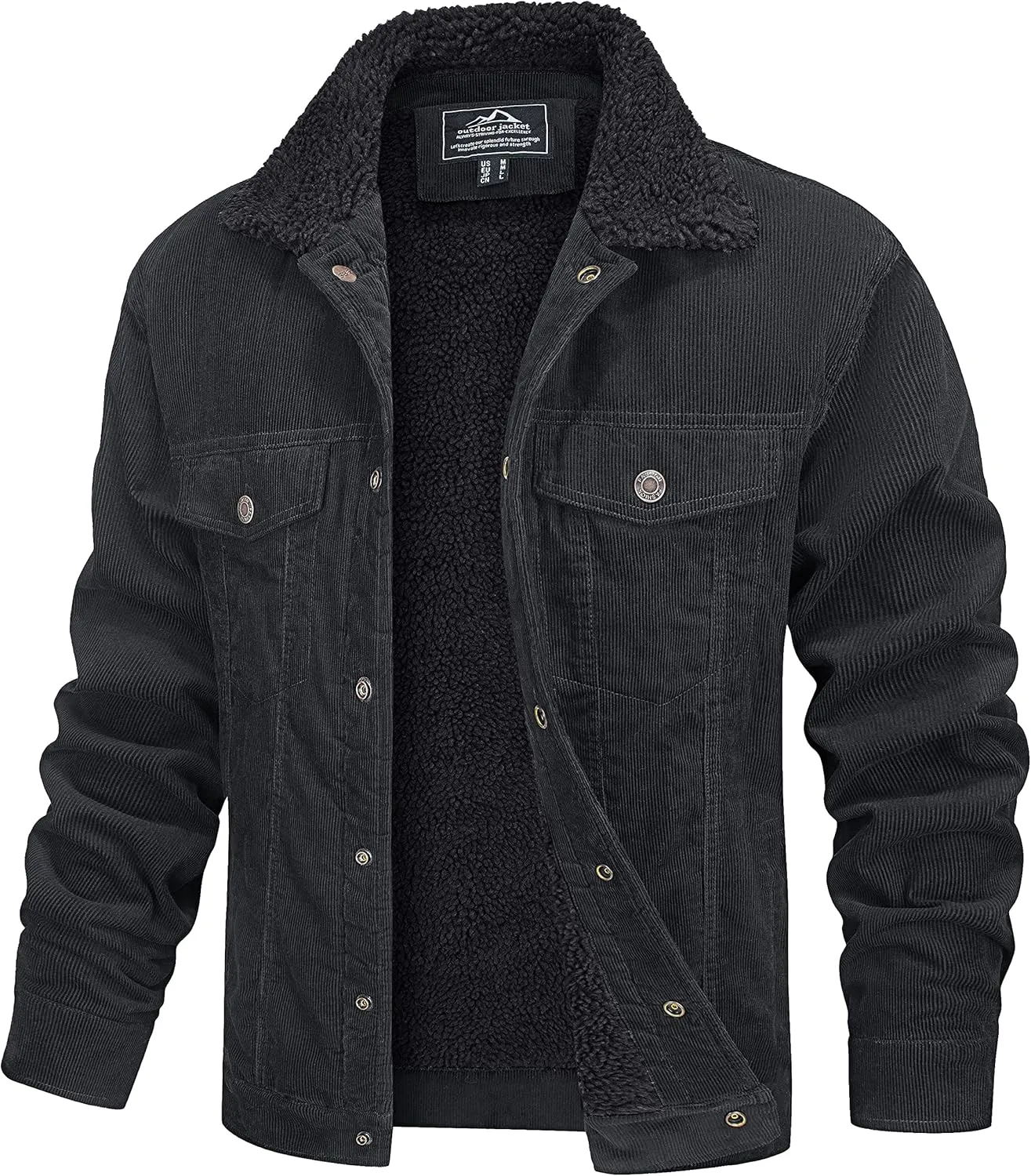 MAGCOMSEN Men's Corduroy Jacket Sherpa Lined Trucker Jackets Cotton Turn-Down Collar Warm Winter Jacket Casual Coat 5 Pockets