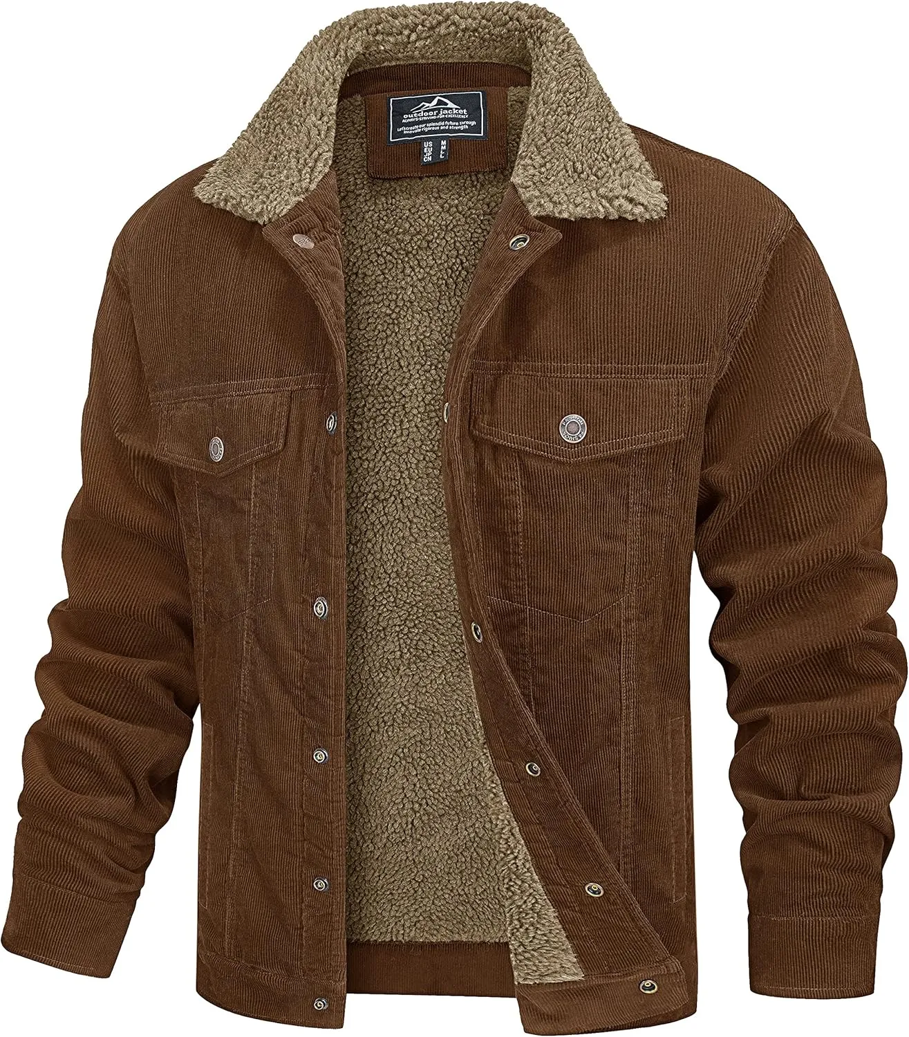 MAGCOMSEN Men's Corduroy Jacket Sherpa Lined Trucker Jackets Cotton Turn-Down Collar Warm Winter Jacket Casual Coat 5 Pockets
