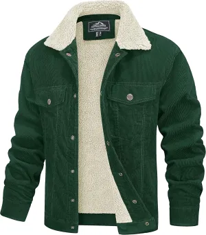 MAGCOMSEN Men's Corduroy Jacket Sherpa Lined Trucker Jackets Cotton Turn-Down Collar Warm Winter Jacket Casual Coat 5 Pockets