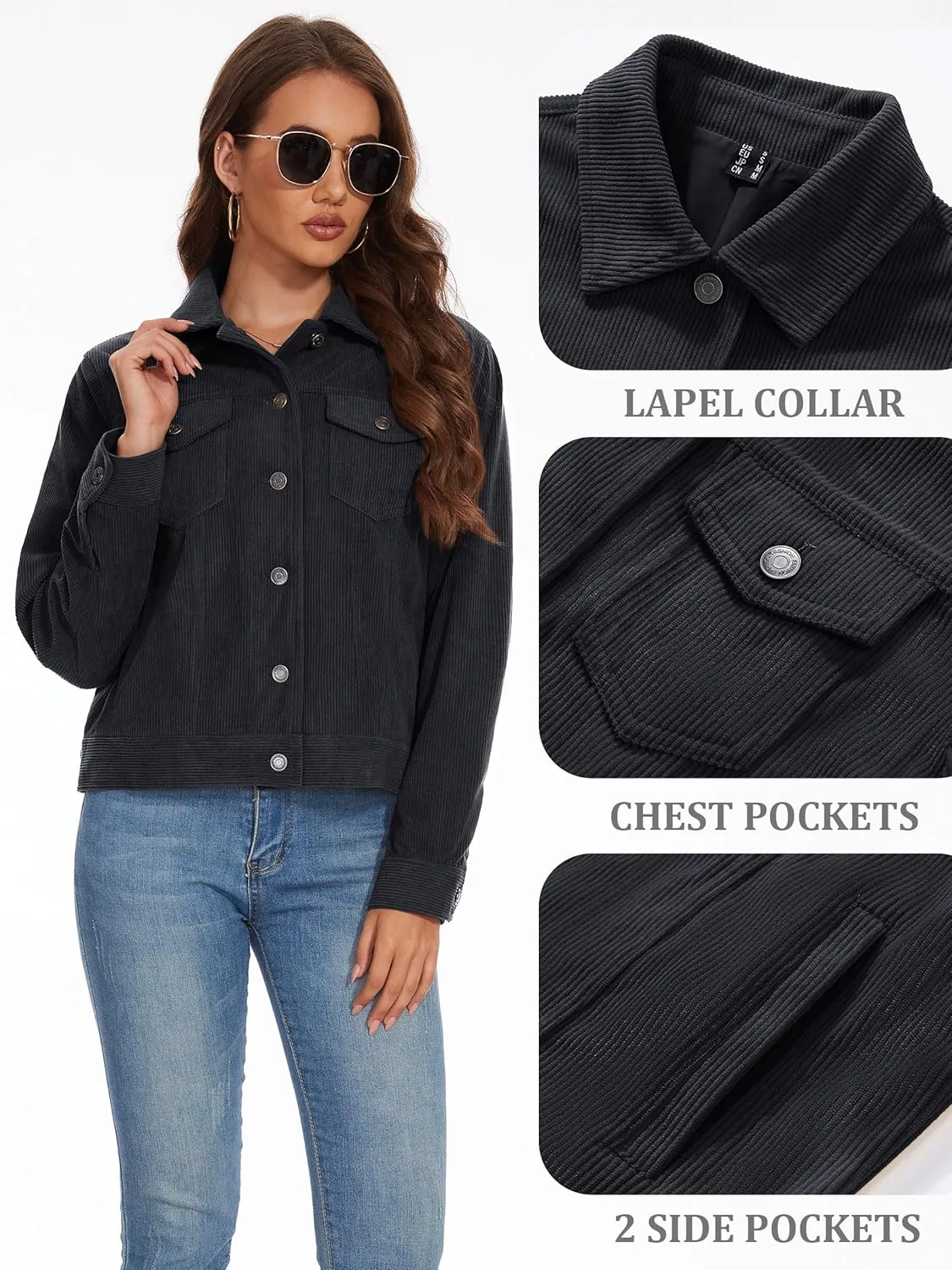 MAGCOMSEN Women's Corduroy Jackets Spring Jackets Soft Warm Button Down Shacket Long Sleeve Fall Outerwear with Pockets