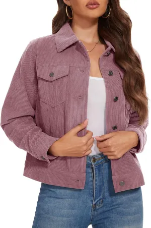 MAGCOMSEN Women's Corduroy Jackets Spring Jackets Soft Warm Button Down Shacket Long Sleeve Fall Outerwear with Pockets