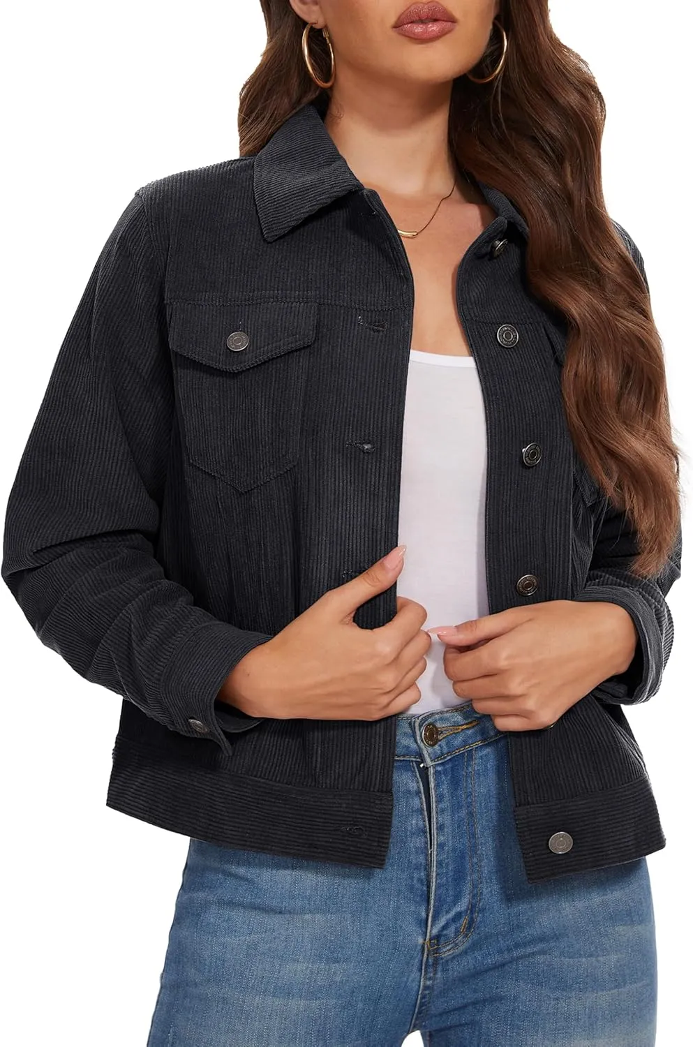 MAGCOMSEN Women's Corduroy Jackets Spring Jackets Soft Warm Button Down Shacket Long Sleeve Fall Outerwear with Pockets