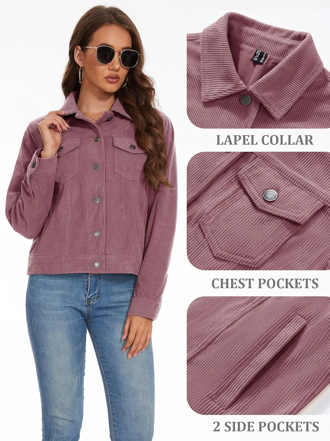 MAGCOMSEN Women's Corduroy Jackets Spring Jackets Soft Warm Button Down Shacket Long Sleeve Fall Outerwear with Pockets