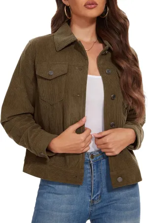 MAGCOMSEN Women's Corduroy Jackets Spring Jackets Soft Warm Button Down Shacket Long Sleeve Fall Outerwear with Pockets