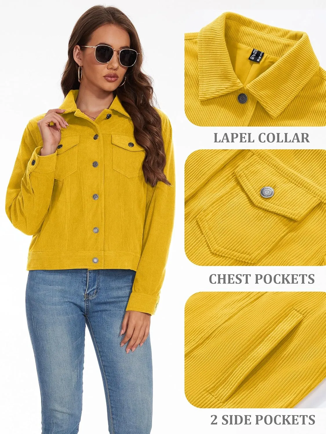 MAGCOMSEN Women's Corduroy Jackets Spring Jackets Soft Warm Button Down Shacket Long Sleeve Fall Outerwear with Pockets