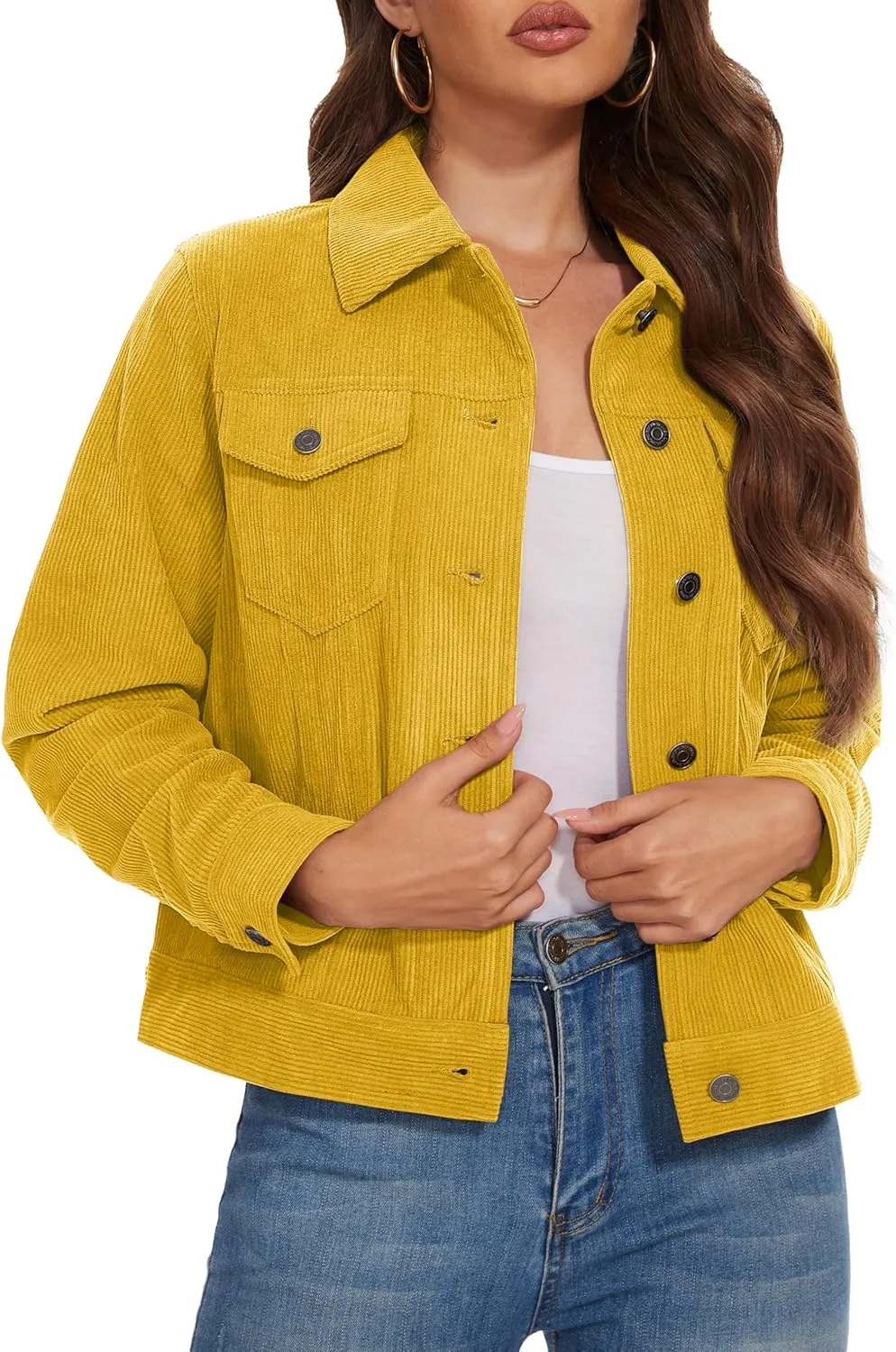 MAGCOMSEN Women's Corduroy Jackets Spring Jackets Soft Warm Button Down Shacket Long Sleeve Fall Outerwear with Pockets