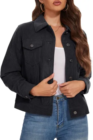 MAGCOMSEN Women's Corduroy Jackets Spring Jackets Soft Warm Button Down Shacket Long Sleeve Fall Outerwear with Pockets