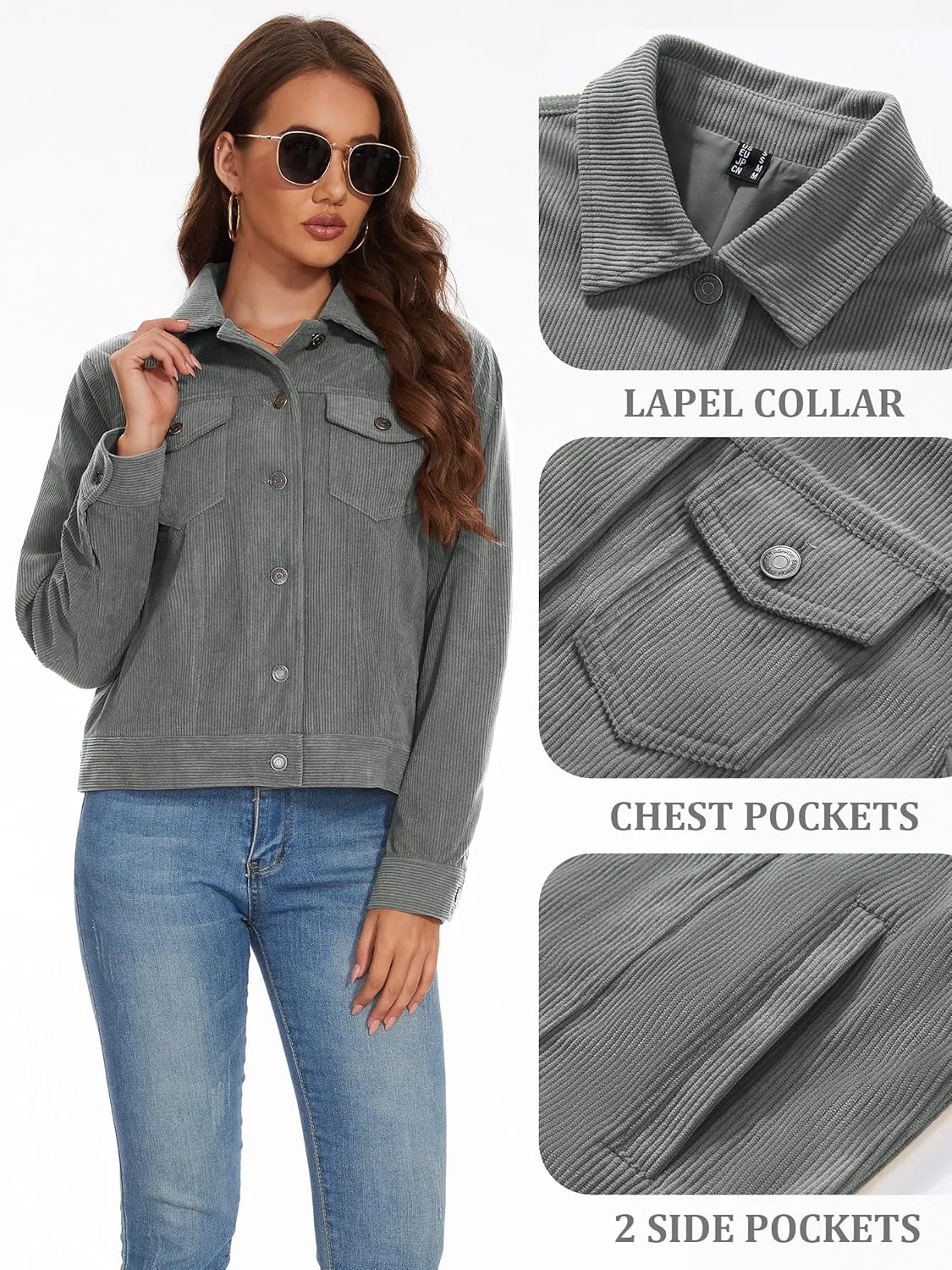 MAGCOMSEN Women's Corduroy Jackets Spring Jackets Soft Warm Button Down Shacket Long Sleeve Fall Outerwear with Pockets