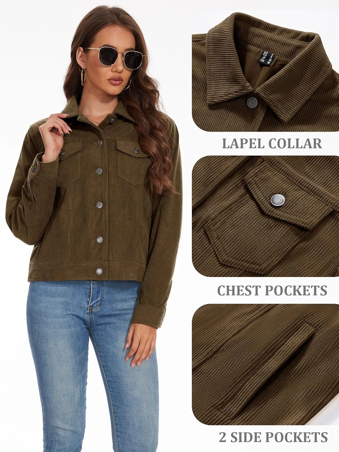 MAGCOMSEN Women's Corduroy Jackets Spring Jackets Soft Warm Button Down Shacket Long Sleeve Fall Outerwear with Pockets