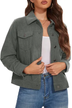 MAGCOMSEN Women's Corduroy Jackets Spring Jackets Soft Warm Button Down Shacket Long Sleeve Fall Outerwear with Pockets
