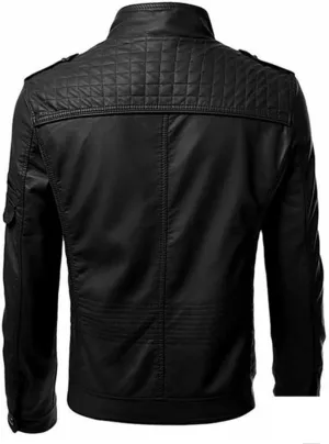 Maiyifu-GJ Men's Faux Leather Jacket Stand Collar Motorcycle Leather Jackets Casual Lightweight Zip Up Biker Coat