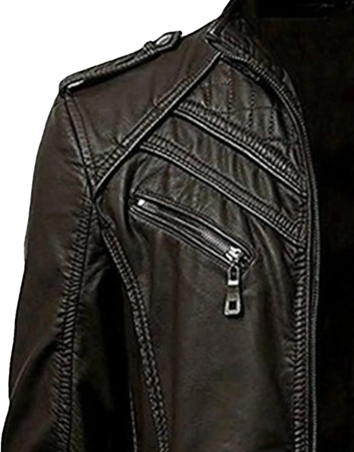 Maiyifu-GJ Men's Faux Leather Jacket Stand Collar Motorcycle Leather Jackets Casual Lightweight Zip Up Biker Coat