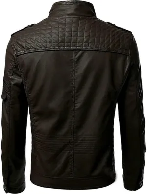 Maiyifu-GJ Men's Faux Leather Jacket Stand Collar Motorcycle Leather Jackets Casual Lightweight Zip Up Biker Coat