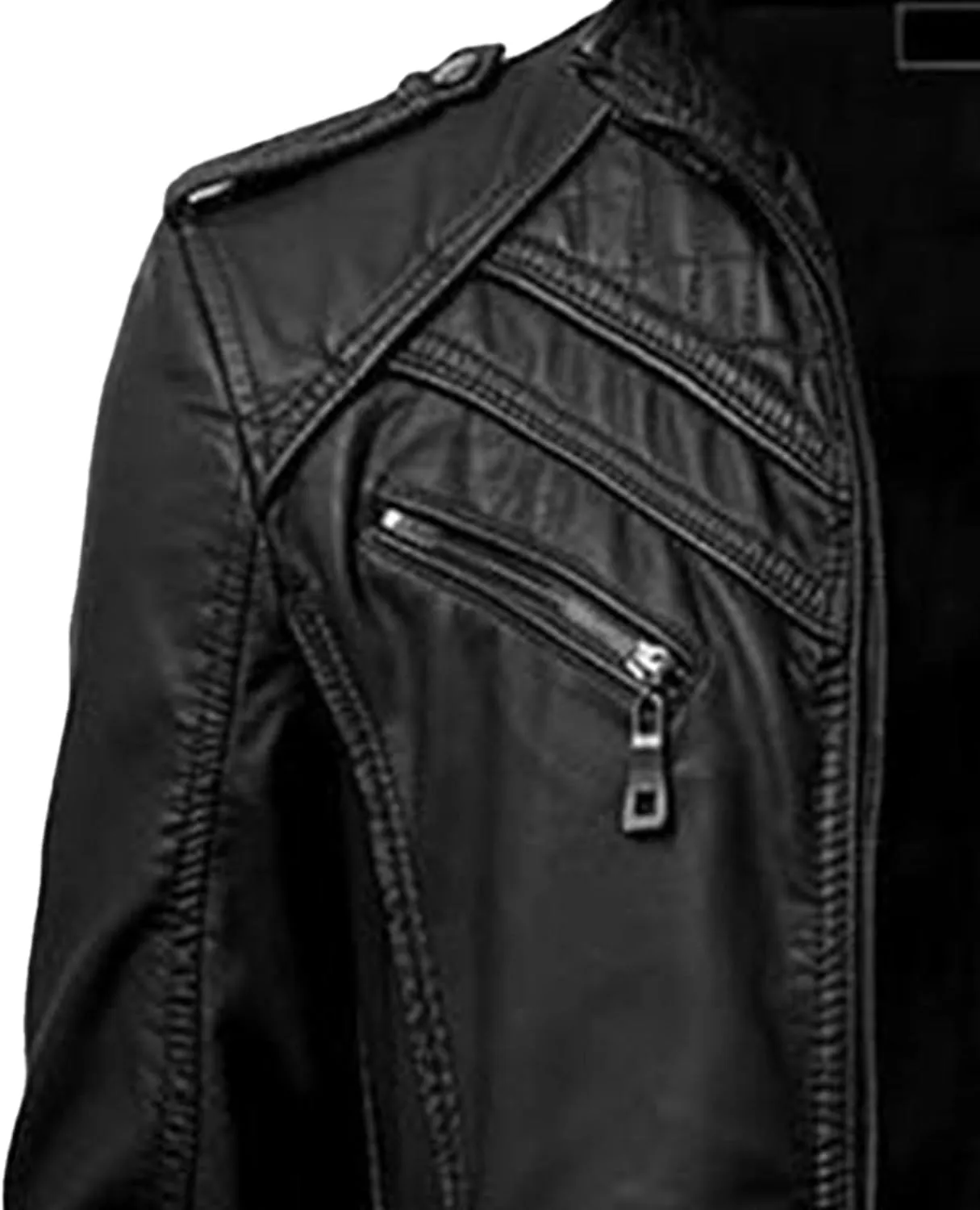 Maiyifu-GJ Men's Faux Leather Jacket Stand Collar Motorcycle Leather Jackets Casual Lightweight Zip Up Biker Coat