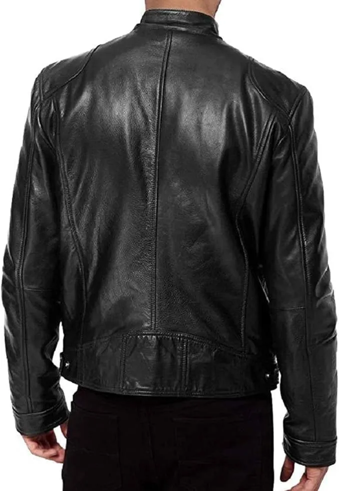 Maiyifu-GJ Men's Faux Leather Jacket Stand Collar Motorcycle Leather Jackets Casual Lightweight Zip Up Biker Coat