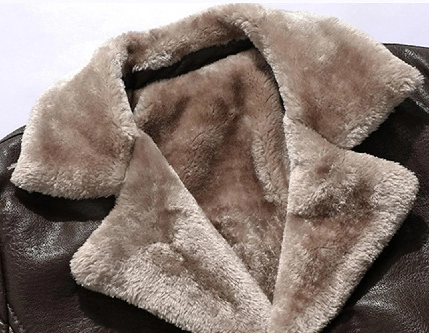 Maiyifu-GJ Mens Faux PU Leather Vintage Jacket Fleece Sherpa Lined Long Trench Coats Fur Collar Windbreaker Overcoat