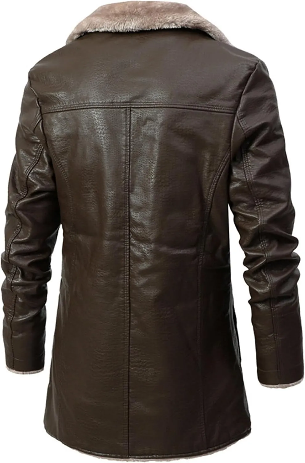 Maiyifu-GJ Mens Faux PU Leather Vintage Jacket Fleece Sherpa Lined Long Trench Coats Fur Collar Windbreaker Overcoat
