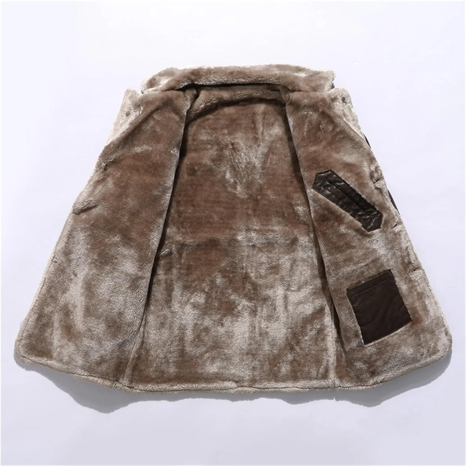 Maiyifu-GJ Mens Faux PU Leather Vintage Jacket Fleece Sherpa Lined Long Trench Coats Fur Collar Windbreaker Overcoat
