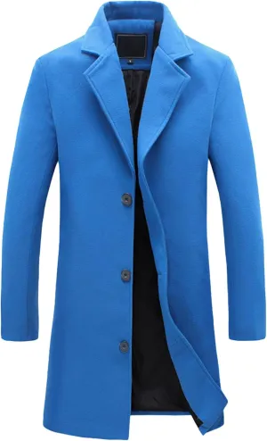 Maiyifu-GJ Mens Slim Fit Long Trench Coat Wool Blend Overcoat Warm Winter Single Breasted Coat Mid-Length Outerwear