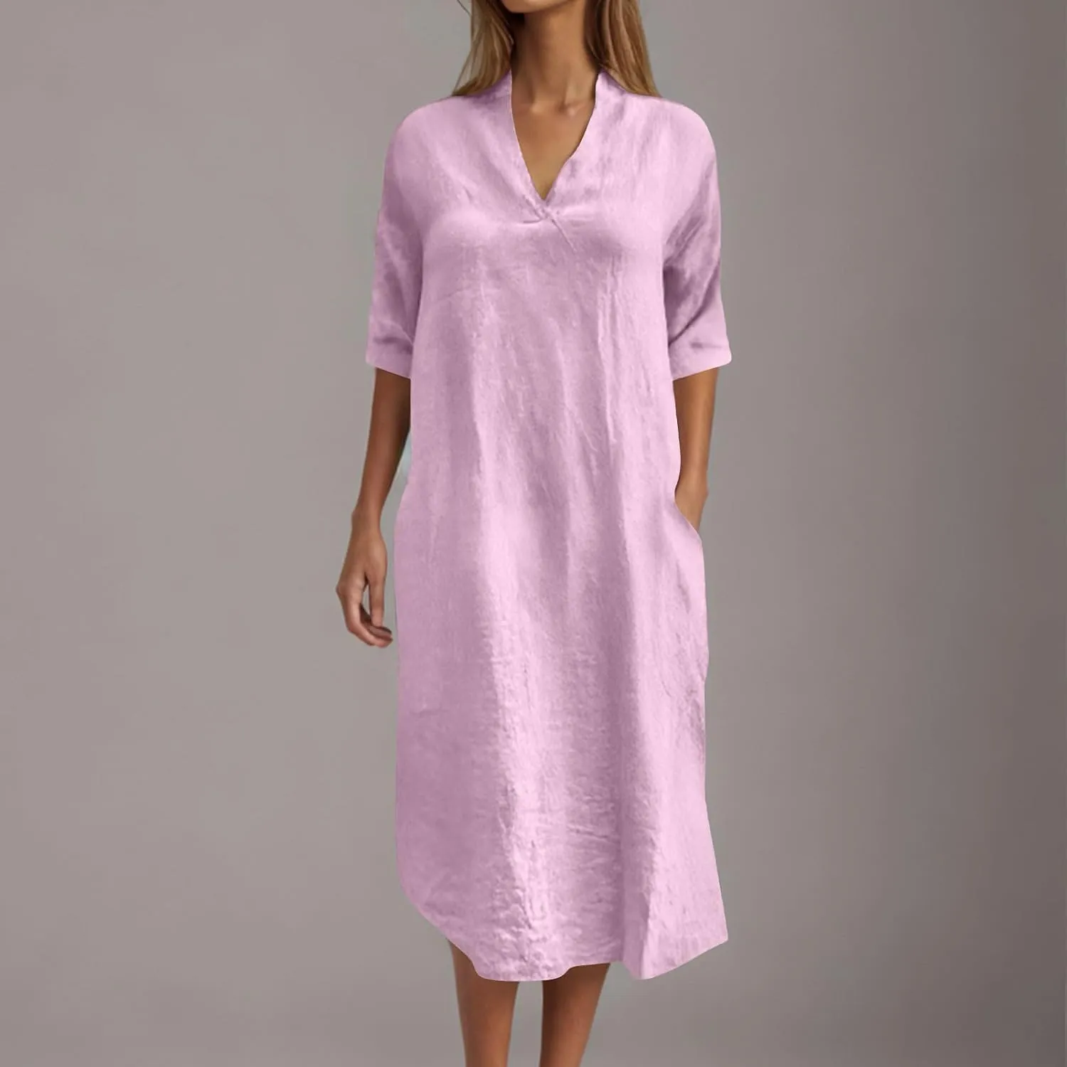 Maxi Dresses for Women 2025 Roll Sleeve V Neck Comfy Dress Lounge Oversized Comfort Plus Size Summer Tunic Shirt