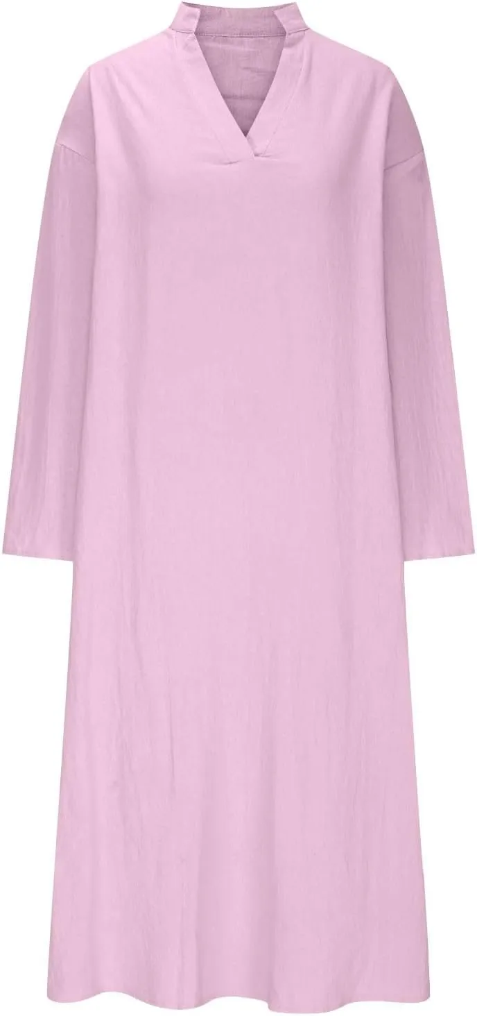 Maxi Dresses for Women 2025 Roll Sleeve V Neck Comfy Dress Lounge Oversized Comfort Plus Size Summer Tunic Shirt