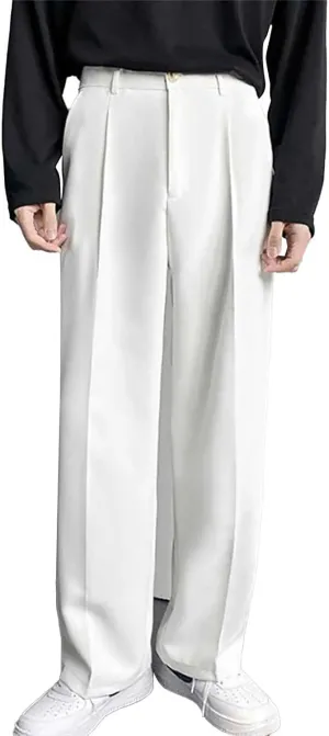 Men Formal Suit Pants Slanted Pocket Straight Wide Leg Loose Comfy Casual Trousers Business Office Party Work Pants