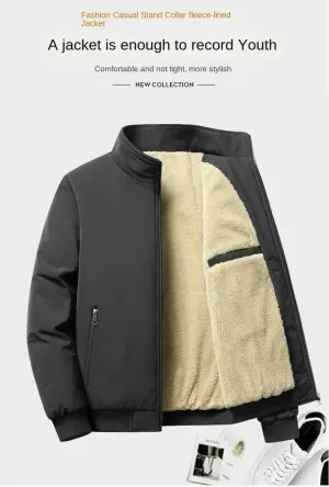 Men Winter Coats Lapel Sherpa Lined Jackets, Men's Bomber Jacket, Windproof Stand Collar Lightweight Outwear