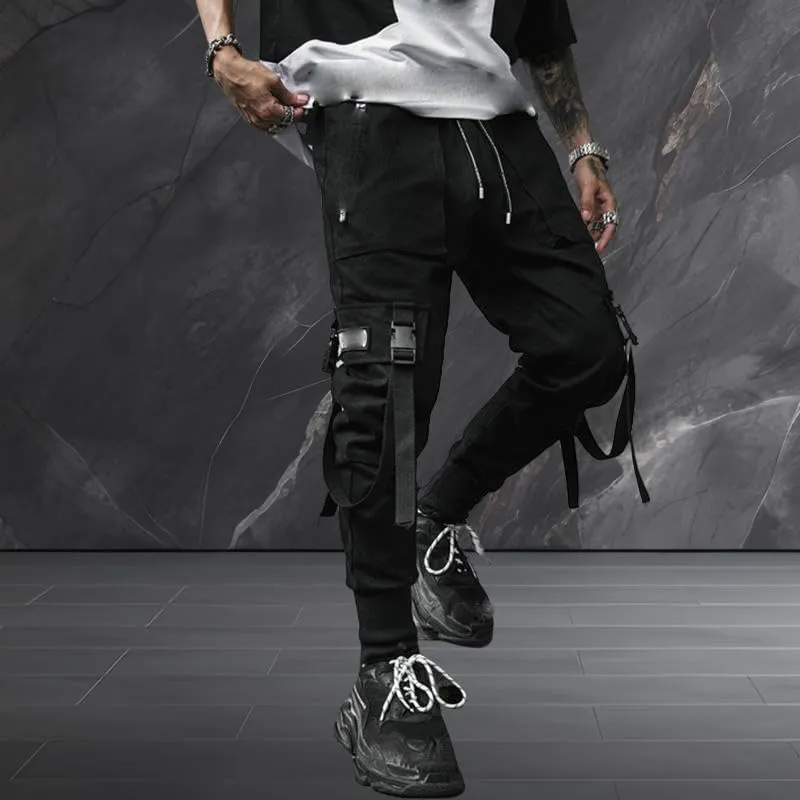 Men's American Style Distressed Pocket Harem Cargo Joggers Skinny Leg Casual