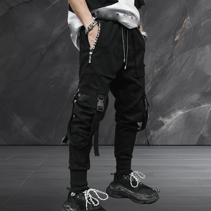 Men's American Style Distressed Pocket Harem Cargo Joggers Skinny Leg Casual
