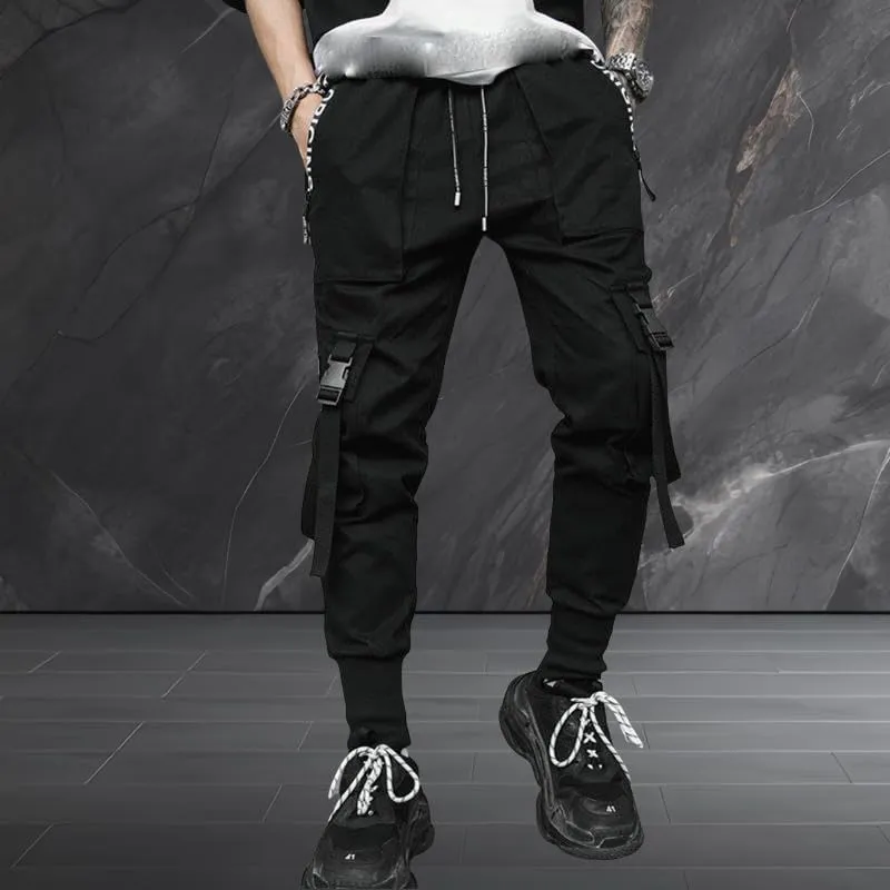 Men's American Style Distressed Pocket Harem Cargo Joggers Skinny Leg Casual