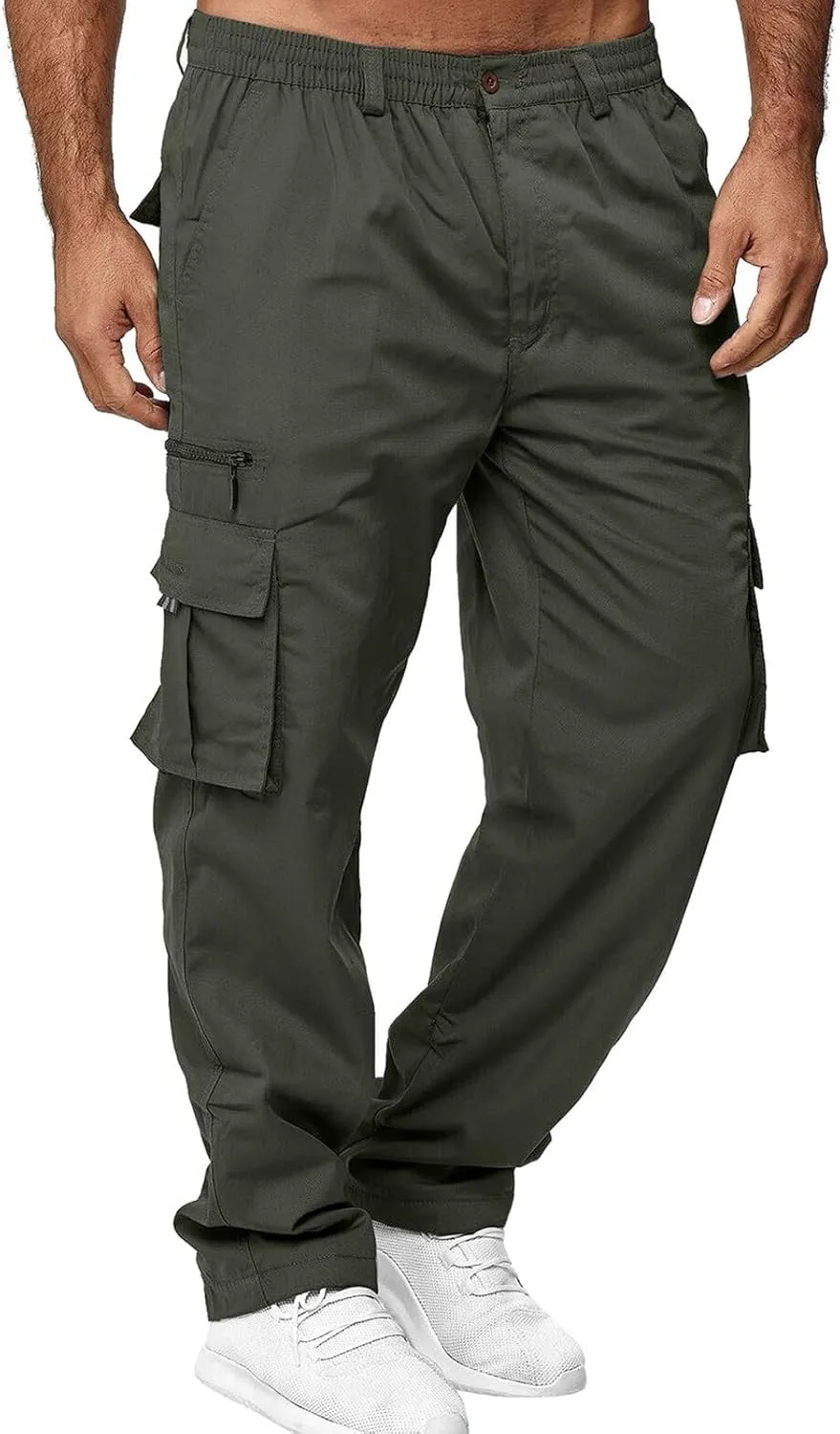 Mens Cargo Joggers Lightweight Tactical Hiking Sweatpants with Pockets Elastic Drawsting Relaxed Fit Workout Slacks