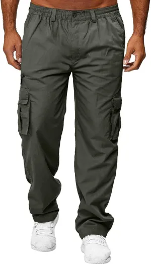 Mens Cargo Joggers Lightweight Tactical Hiking Sweatpants with Pockets Elastic Drawsting Relaxed Fit Workout Slacks