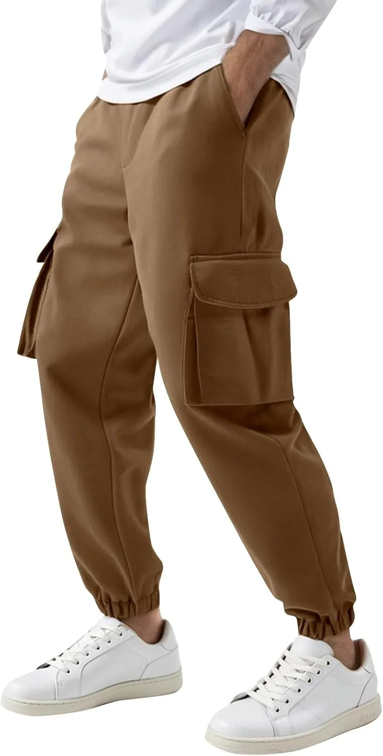 Mens Cargo Joggers Slim Fit Drawstring Waist Hiking Pants Lightweight Outdoor Tapered Leg Joggers with Pockets