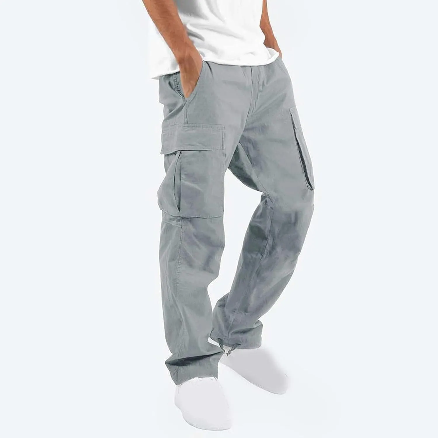 Mens Cargo Pants Casual Joggers Big and Tall Athletic Pants Cotton Loose Baggy Pants Straight Leg Sweatpants
