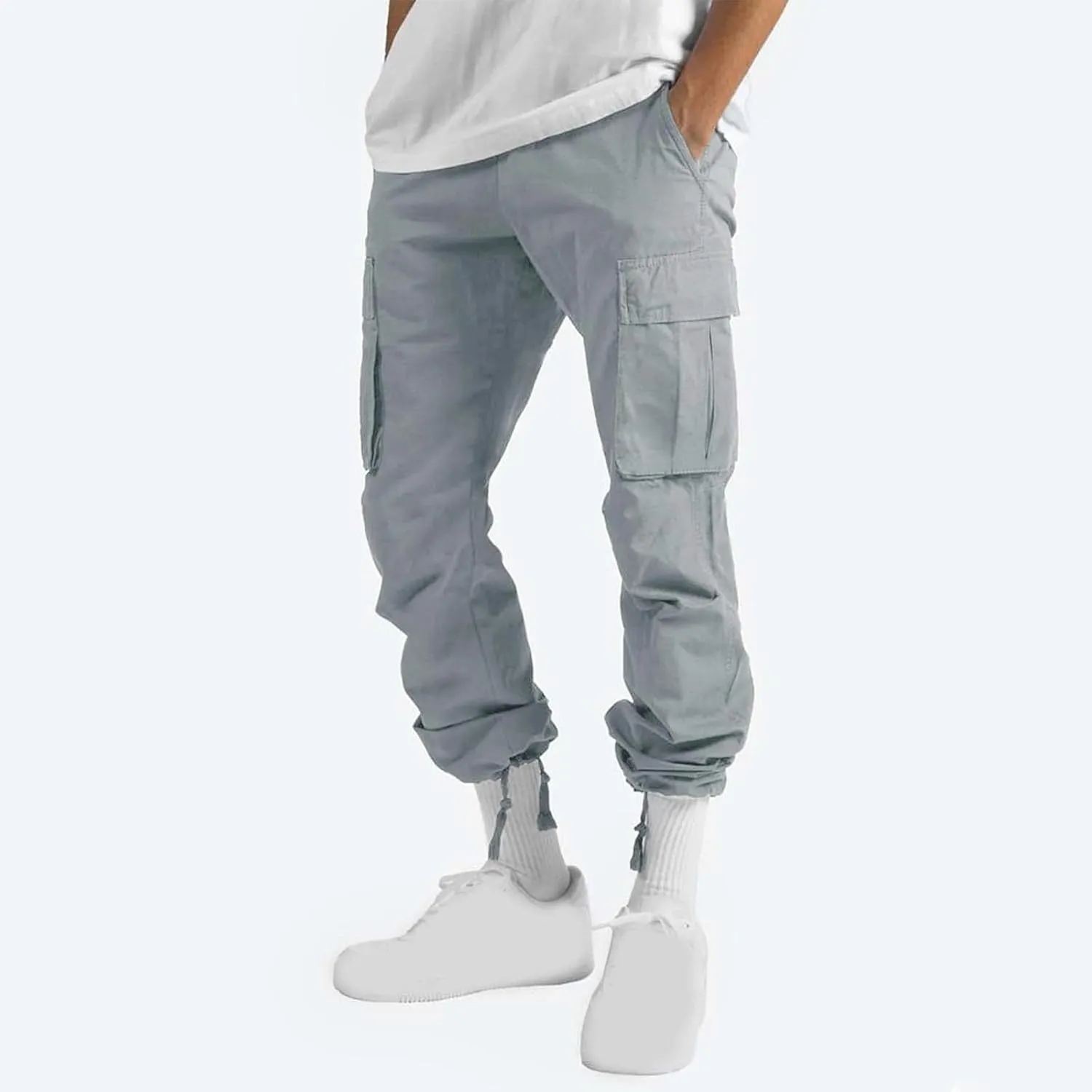 Mens Cargo Pants Casual Joggers Big and Tall Athletic Pants Cotton Loose Baggy Pants Straight Leg Sweatpants