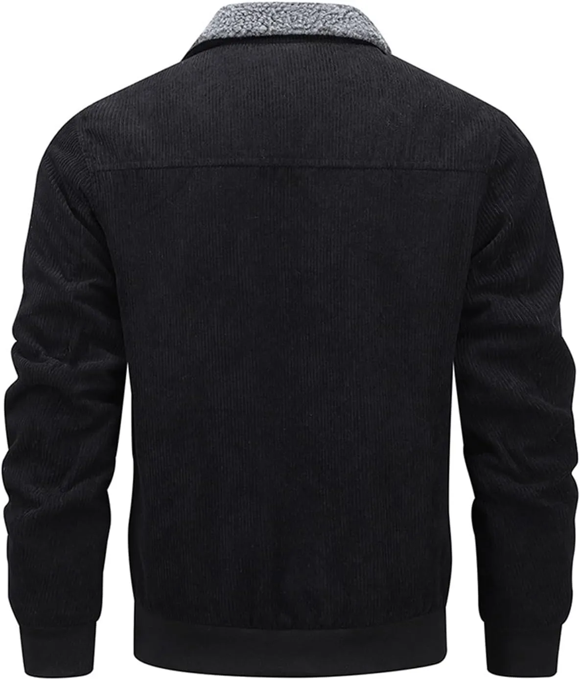 Mens Corduroy Jackets Sherpa Lined Coat Winter Fleece Trucker Jacket Thicken Fleece Collar Warm Outwear with Pocket