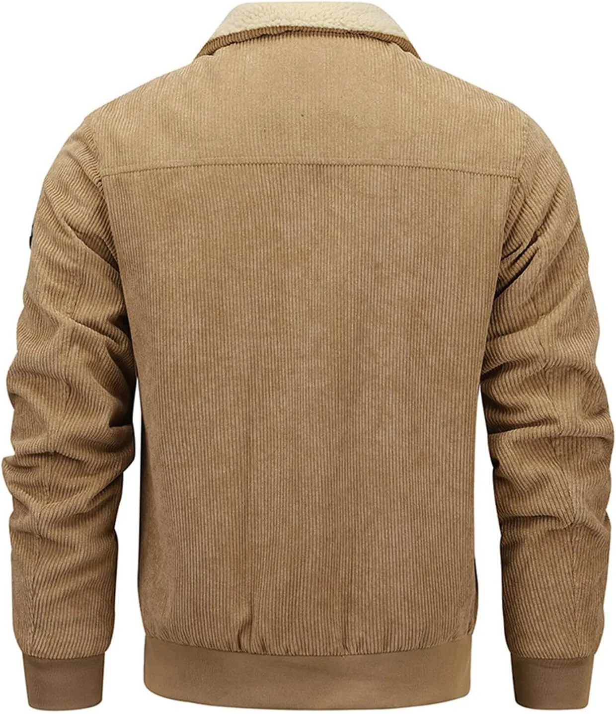 Mens Corduroy Jackets Sherpa Lined Coat Winter Fleece Trucker Jacket Thicken Fleece Collar Warm Outwear with Pocket