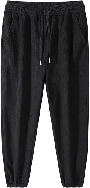 Mens Corduroy Pants Drawstring Elastic Waist Joggers Sweatpants Casual Relaxed Fit Athletic Harem Pants with Pockets