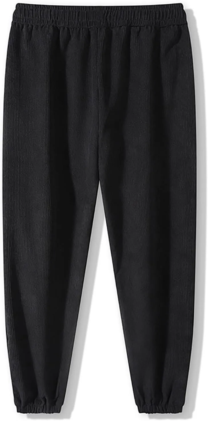 Mens Corduroy Pants Drawstring Elastic Waist Joggers Sweatpants Casual Relaxed Fit Athletic Harem Pants with Pockets