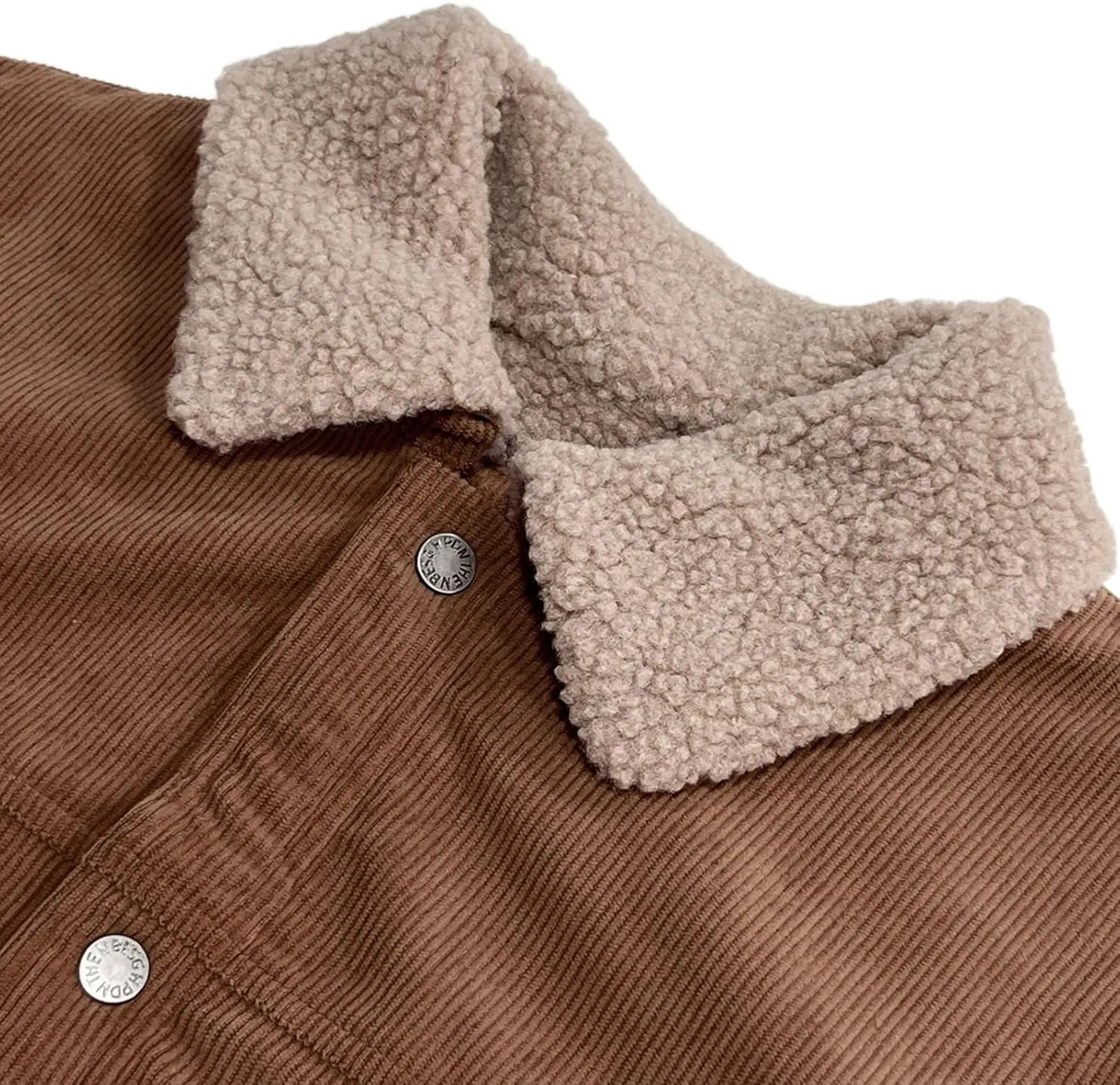 Men's Fleece Corduroy Jackets Snap Button Down Winter Cargo Coats Pockets Retro Warm Lapel Plush Fuzzy Sherpa Jacket