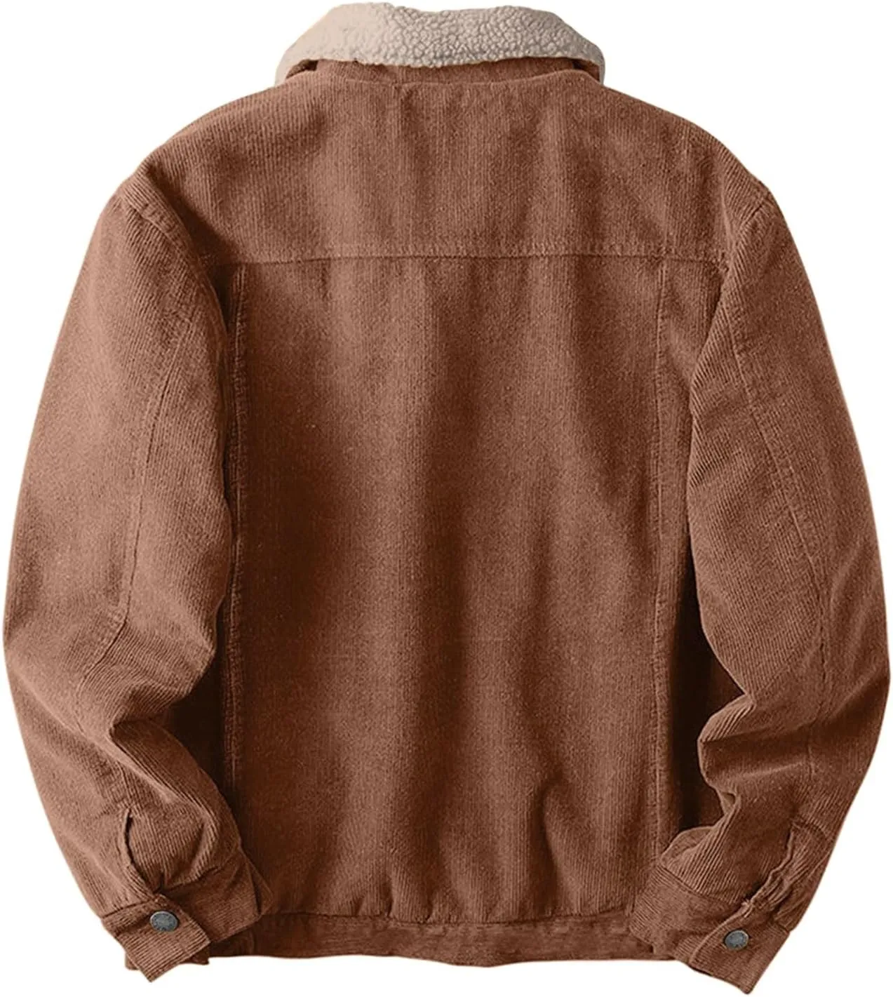Men's Fleece Corduroy Jackets Snap Button Down Winter Cargo Coats Pockets Retro Warm Lapel Plush Fuzzy Sherpa Jacket