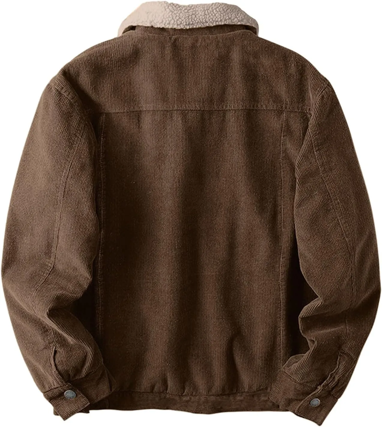 Men's Fleece Corduroy Jackets Snap Button Down Winter Cargo Coats Pockets Retro Warm Lapel Plush Fuzzy Sherpa Jacket