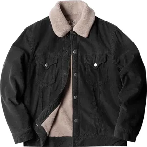 Men's Fleece Corduroy Jackets Snap Button Down Winter Cargo Coats Pockets Retro Warm Lapel Plush Fuzzy Sherpa Jacket