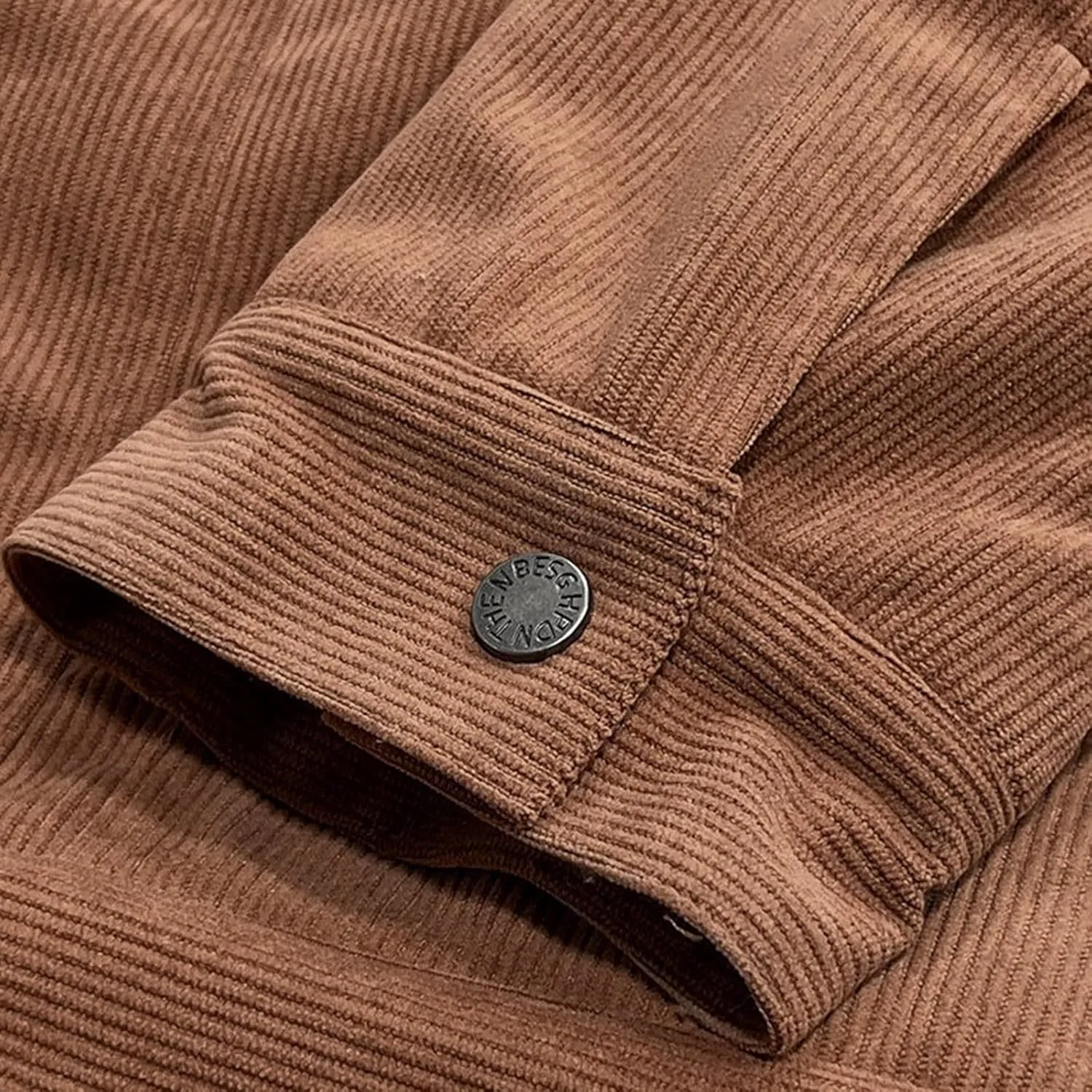 Men's Fleece Corduroy Jackets Snap Button Down Winter Cargo Coats Pockets Retro Warm Lapel Plush Fuzzy Sherpa Jacket