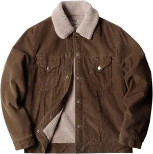 Men's Fleece Corduroy Jackets Snap Button Down Winter Cargo Coats Pockets Retro Warm Lapel Plush Fuzzy Sherpa Jacket