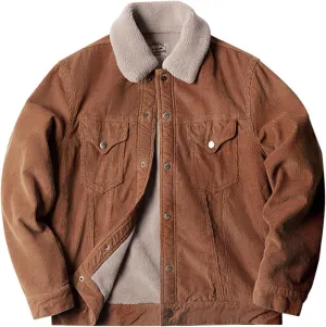 Men's Fleece Corduroy Jackets Snap Button Down Winter Cargo Coats Pockets Retro Warm Lapel Plush Fuzzy Sherpa Jacket