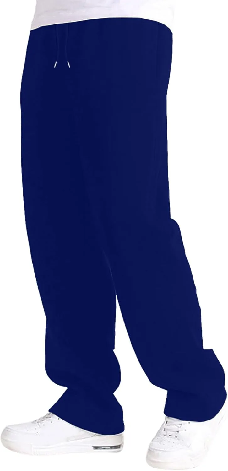 Mens Fleece Sweatpants Open Bottom Joggers Straight Leg Running Casual Loose Fit Athletic Pants with Pockets