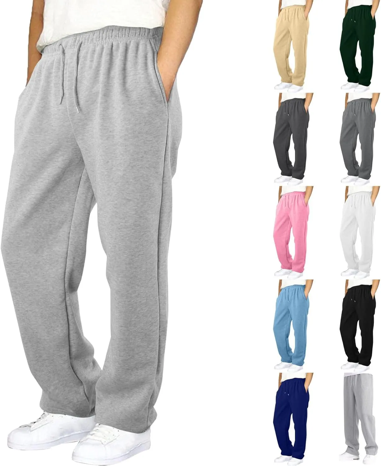 Mens Fleece Sweatpants Open Bottom Joggers Straight Leg Running Casual Loose Fit Athletic Pants with Pockets